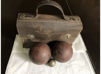 Antique French Boules 'Petanque' Set In Leather Case