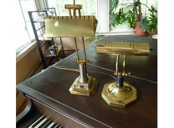 Pair Of Vintage Brass Bankers Or Piano Lamps