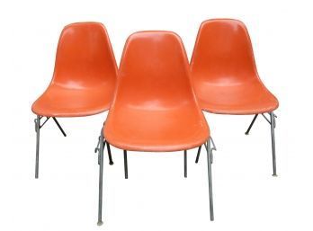 Fantastic Vintage Herman Miller Eames Stacking Shell Chairs, Set Of Three In Red-Orange