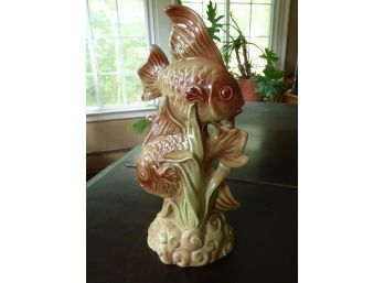 Midcentury Signed Ceramic Fish Sculpture, Originally Lamp Base - Would Make A Great Fountain