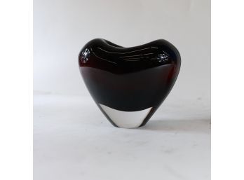 Thick Deep Purple Heart Shaped Art Glass Vase
