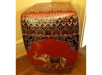 Red Asian Pierced Porcelain Jardiniere Or Garden Stool With Elephant Motif