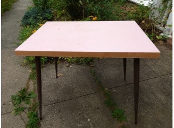 Midcentury Modern Pink Laminate Top Table With Bronze Toothpick Legs