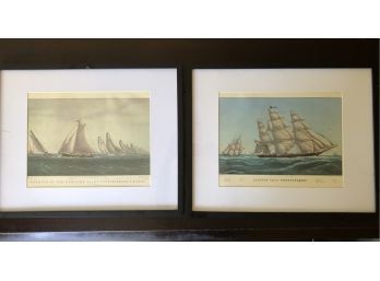 Pair Of Vintage Currier & Ives Framed Nautical Sailing Prints