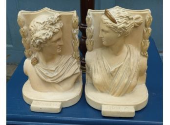 Midcentury Classical Plaster Bookends Apollo & Diana
