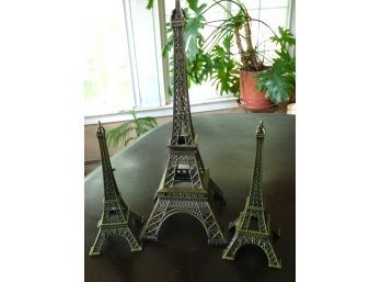 Trio Of Eiffel Brass Tower Statuettes