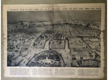 Framed 'A Birdseye View Of New York City As It Appeared When The New York Times Was Born' 75th NYT Anniversary