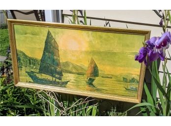 Beautiful Framed Litho 'sampans At Sunset' By Gordon Woody 65 Sailing Ships