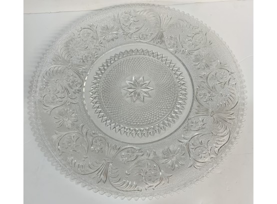 1950s Pressed Glass Cake Tray With Rippled Edges
