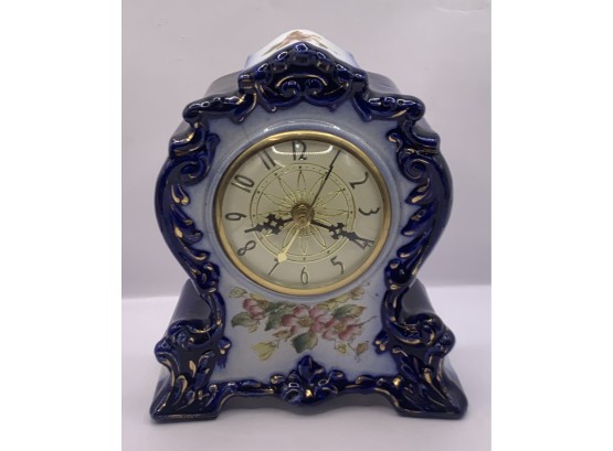 Porcelain Floral Blue Decorative Clock