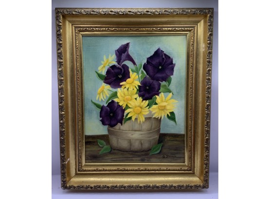Framed Floral Oil On Canvas Painting