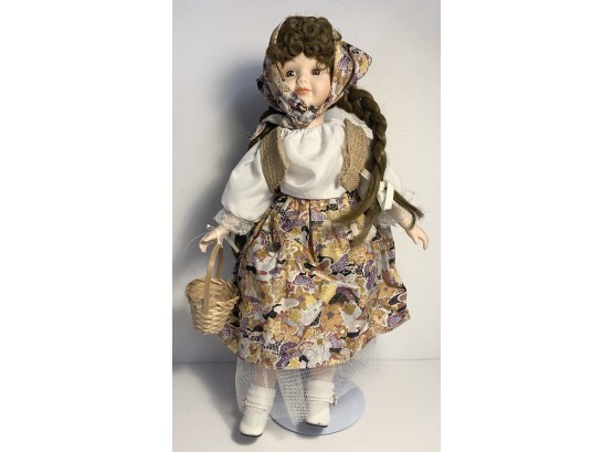 Vintage Porcelain Doll With Basket