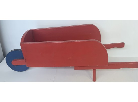 Small Wooden Red Wheel Barrow