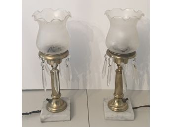 Lot Of 2 Prism Lamps With Marble Bases