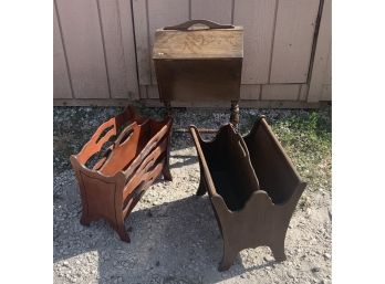 Lot Of 3: 1 Sewing Basket And 2 Magazine Holders