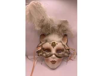 Clay Art Mask With Feathers Made In USA