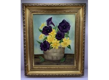 Framed Floral Oil On Canvas Painting
