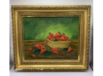 Framed Strawberry Oil On Canvas Painting