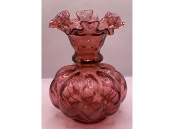 Beautiful Cranberry Ripple Glass Vase