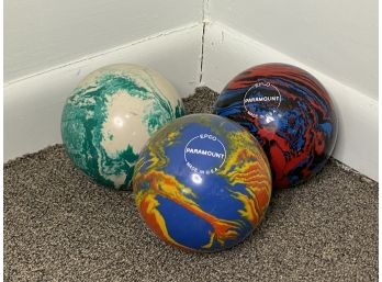 Three  Marbleized Duckpin Bowling Balls