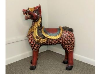 A Magnificent Antique/Vintage Asian Foo Dog Horse, Carved & Painted Wood