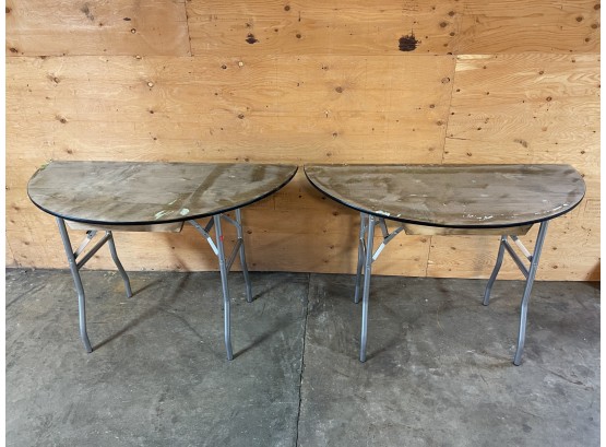 Pair Of Semicircle Folding Tables By Maywood Furniture
