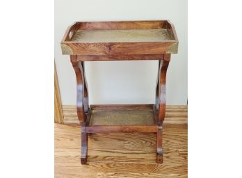 Pier 1 Imports Wood & Embossed Brass Accent Side Table