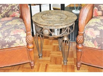 Wrought Iron With Faux Marble Top Accent Table