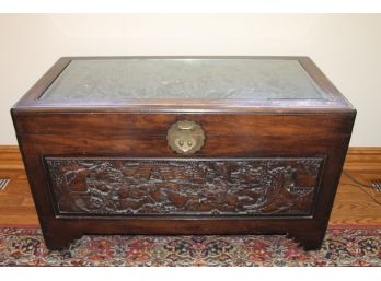Beautifully Carved Early 20th Century Antique Chinese Carved Camphor Wood Hope Chest