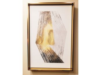 Contemporary Abstract Modern Wall Art Print In Gold Tone Metal Frame