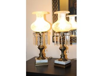 Pair Of Brass And Crystal Table Lamps