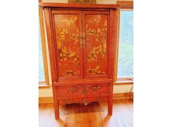 Beautiful Antique Wood Painted Asian 74'h Double Door Entertainment Storage Cabinet