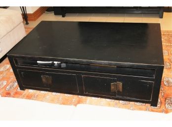 Vintage Black Lacquer Coffee Table With Under Storage