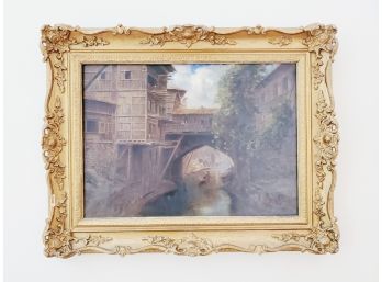 Antique Old Buildings On The Darro, Granada Reproduction Oil - Originally Painted By David Roberts, 1834