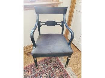 Single Vintage Upholstered Seat Black Painted Arm Chair With Gold Accents