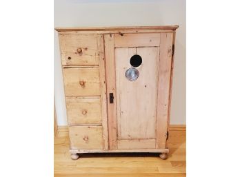 Antique Wood Pie Safe Cabinet With Four Drawers And Large Main Storage Space