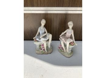 Pair Of Ballerina Figurines - One With Mark