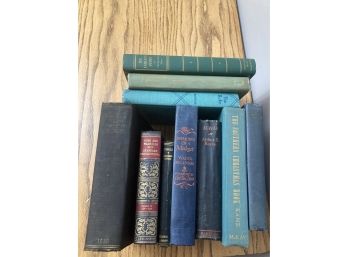 Lot Of 10 Vintage And Antique Hardcover Books Green Blue And Black Great For Interior Design Or Bookcase Decor