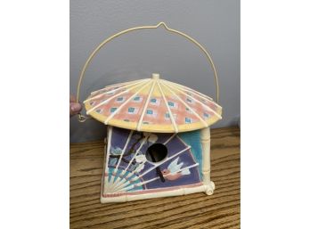 Whimsical Parasol Fan Hanging Ceramic Birdhouse