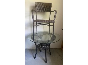 Outdoor Glass Top Table And One Single Chair