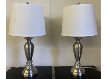 Pair Of Brush Nickle Lamps
