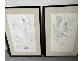 Two Framed, Signed Nude Pencil Sketches