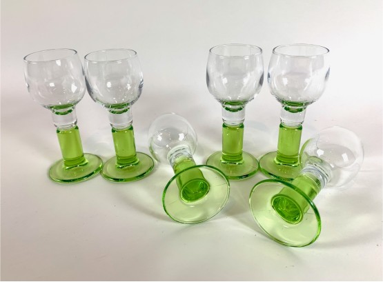 Set Of 6 Vintage Light Green Cordial Glasses