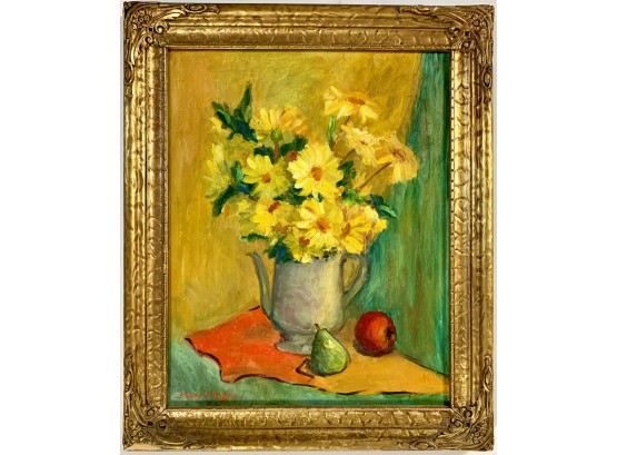 Mary T. Eagan, Vintage Painting Of Still Life With Flowers And Fruit, Oil On Canvas