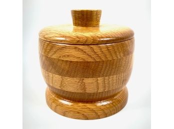 Hand Made Turned Oak Laminates Lidded Jar