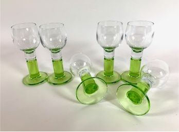 Set Of 6 Vintage Light Green Cordial Glasses