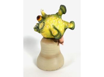 Well Listed Sculptor Todd J. Warner Animal Series 'Cow Fish' Pottery Bell Pencil Signed And Dated