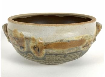 1969 Signed Studio Pottery Handled Stoneware Bowl