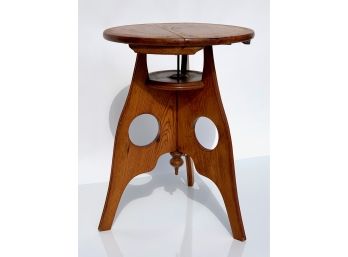 Vintage Small Round Plant Table With Pine Construction And Hinged Legs