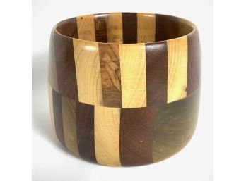 Hand Turned Hardwood Bowl With Laminates Of Four Different Wood Species